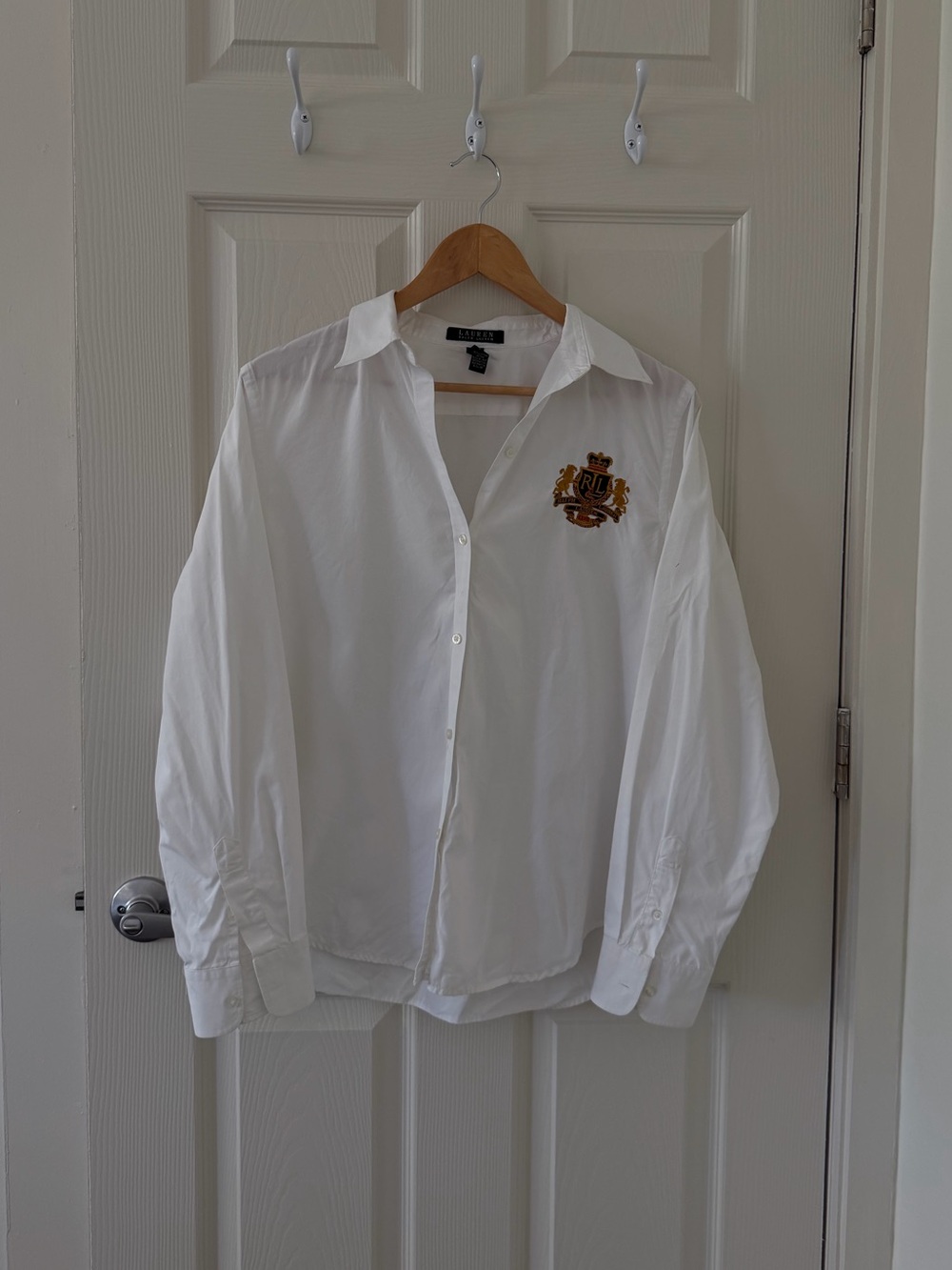 Ralph Lauren White Button-Down Shirt with Embroidered Crest